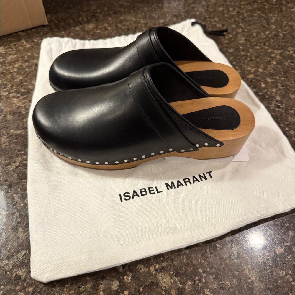Isabel Marant Black Leather Clogs